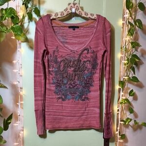 Women's Crash And Burn Rhinestone Logo Rose Thermal M